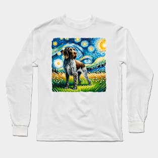 Starry German Wirehaired Pointer Dog Portrait - Pet Portrait Long Sleeve T-Shirt